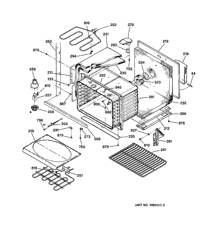 LOWER BODY Diagram and Parts List for JT950CA2CC  General Electric Wall Oven
