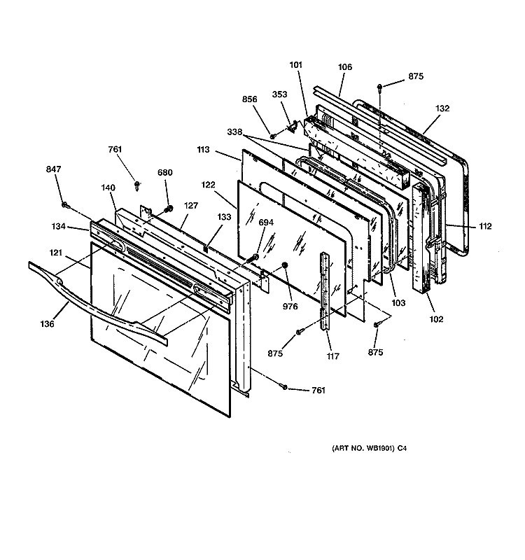 DOOR Diagram and Parts List for JT950CA2CC  General Electric Wall Oven
