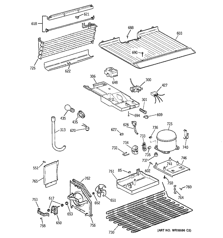 UNIT PARTS Diagram and Parts List for TBX16SABNLWW  General Electric Refrigerator