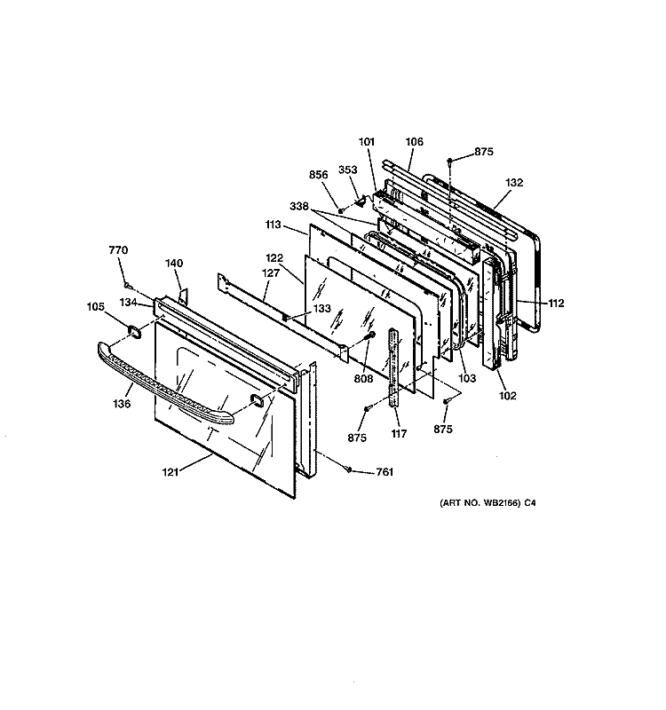 DOOR Diagram and Parts List for JTP45WA2WW  General Electric Wall Oven