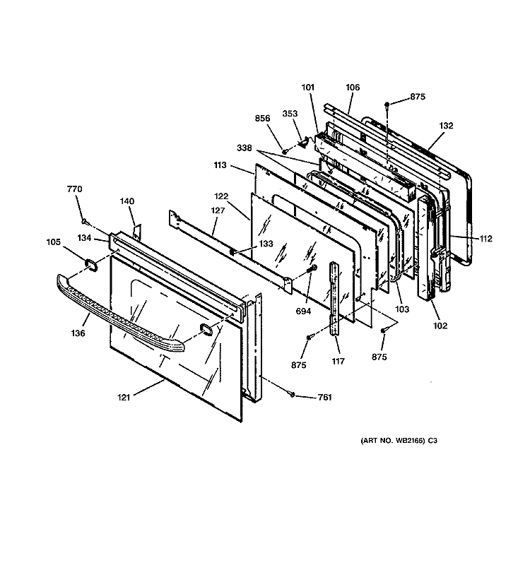 DOOR Diagram and Parts List for JTP15AA2AA  General Electric Wall Oven
