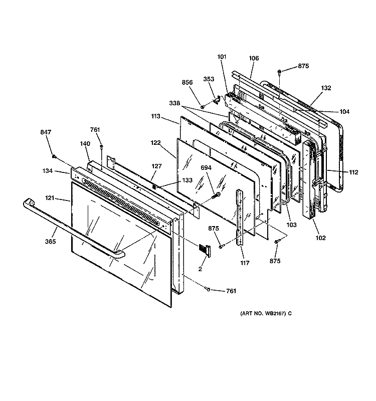 DOOR Diagram and Parts List for ZET737WA2WW  General Electric Wall Oven