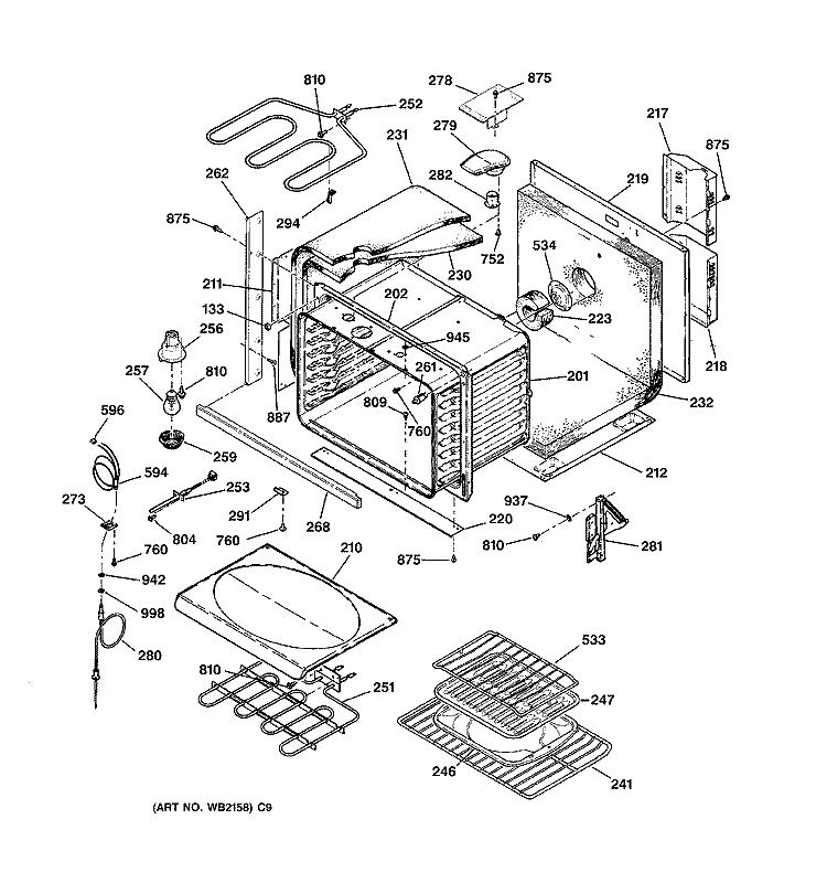 BODY PARTS Diagram and Parts List for JTP18AA2AA  General Electric Wall Oven