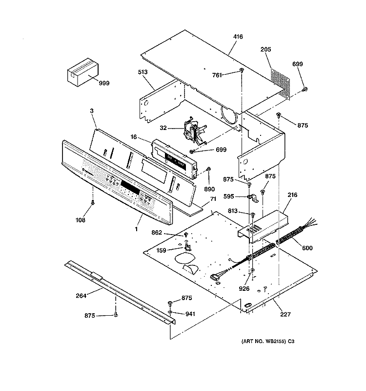 CONTROL PANEL Diagram and Parts List for JCTP18BA2BB  General Electric Wall Oven