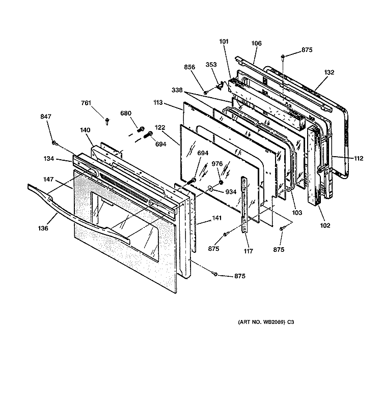 DOOR Diagram and Parts List for JCT910SA2SS  General Electric Wall Oven