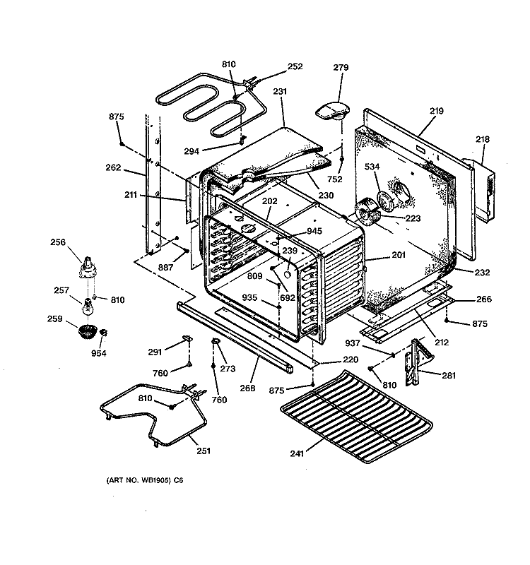 LOWER BODY Diagram and Parts List for JTP27BA1BB  General Electric Wall Oven