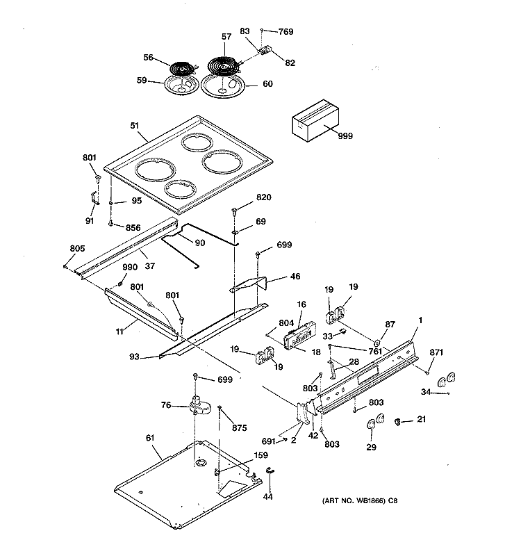 CONTROL PANEL & COOKTOP Diagram and Parts List for JCSP31BW3BB  General Electric Range