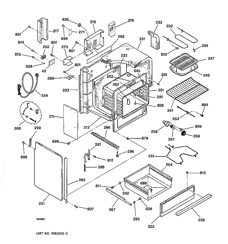 BODY & DRAWER PARTS Diagram and Parts List for JCSP31BW3BB  General Electric Range