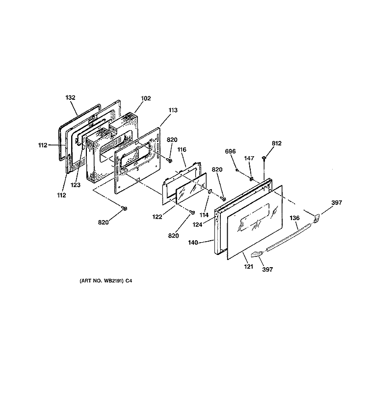 DOOR Diagram and Parts List for JCSP31BW3BB  General Electric Range