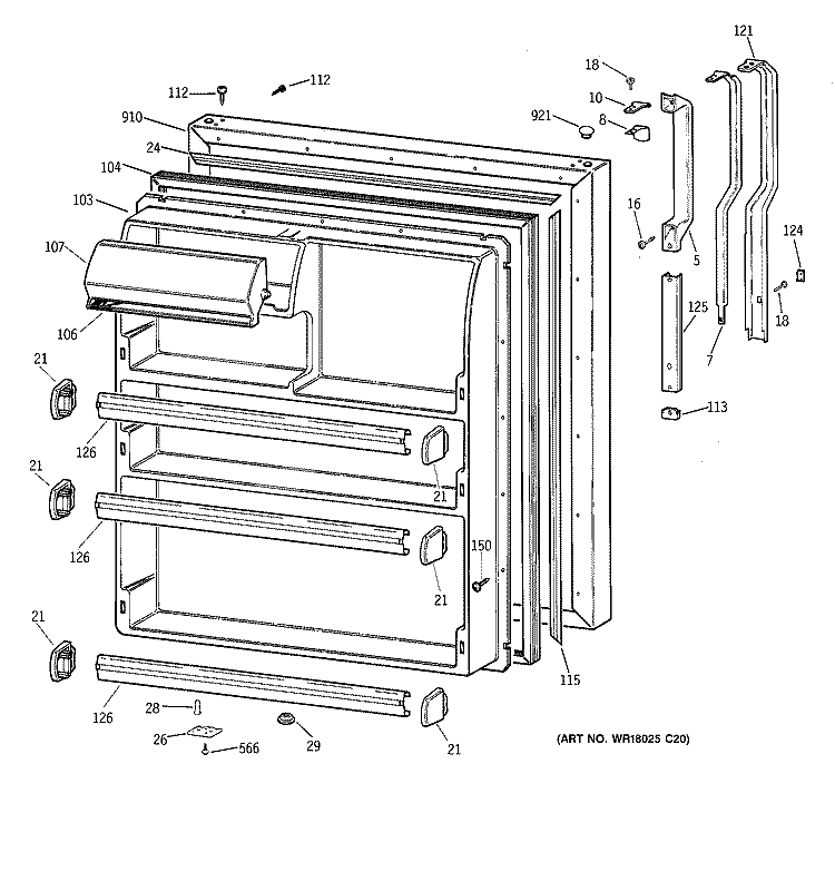 FRESH FOOD DOOR Diagram and Parts List for TBX21GIDARWW  General Electric Refrigerator