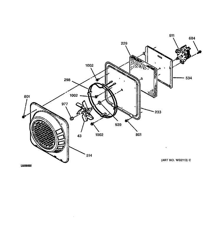 FAN Diagram and Parts List for JB960CB2CC  General Electric Range