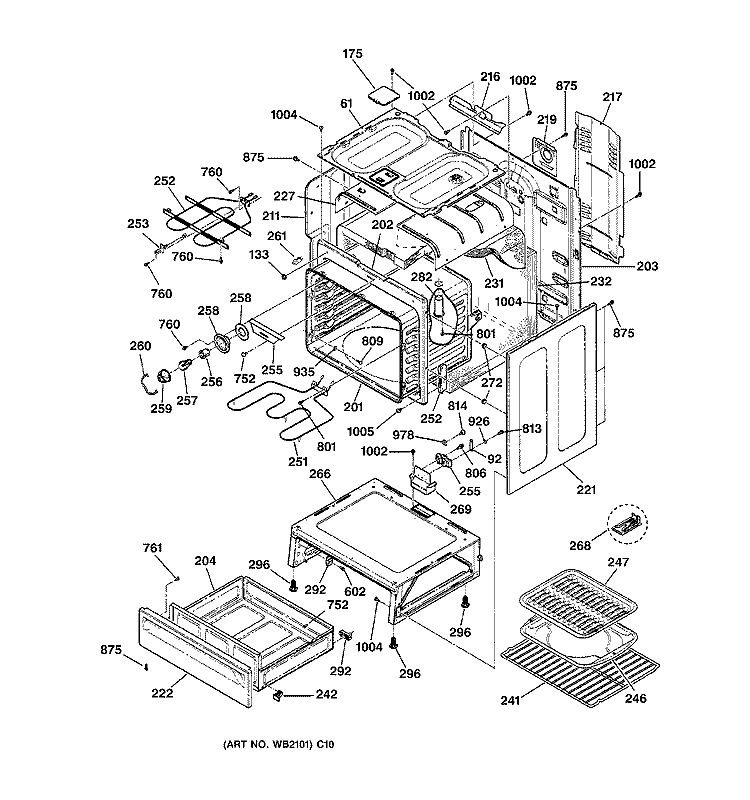 BODY & DRAWER PARTS Diagram and Parts List for JBP48AB2AA  General Electric Range