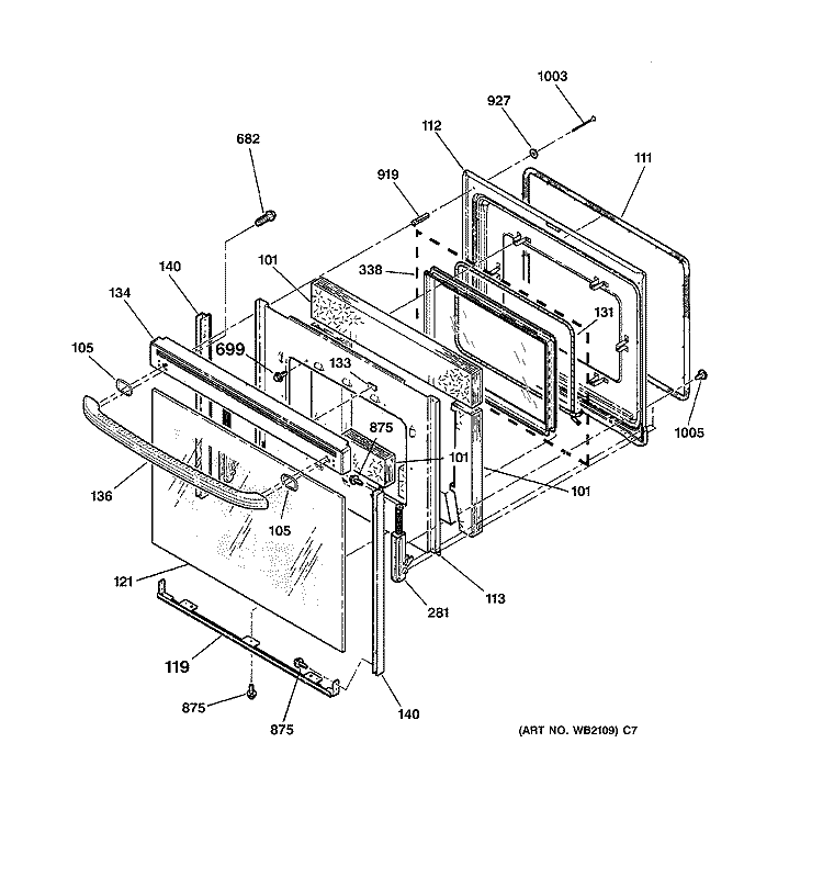 DOOR Diagram and Parts List for JBP48AB2AA  General Electric Range