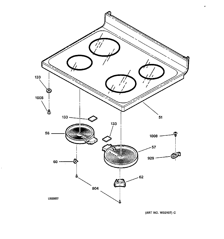 COOKTOP Diagram and Parts List for JBP66WB2WW  General Electric Range