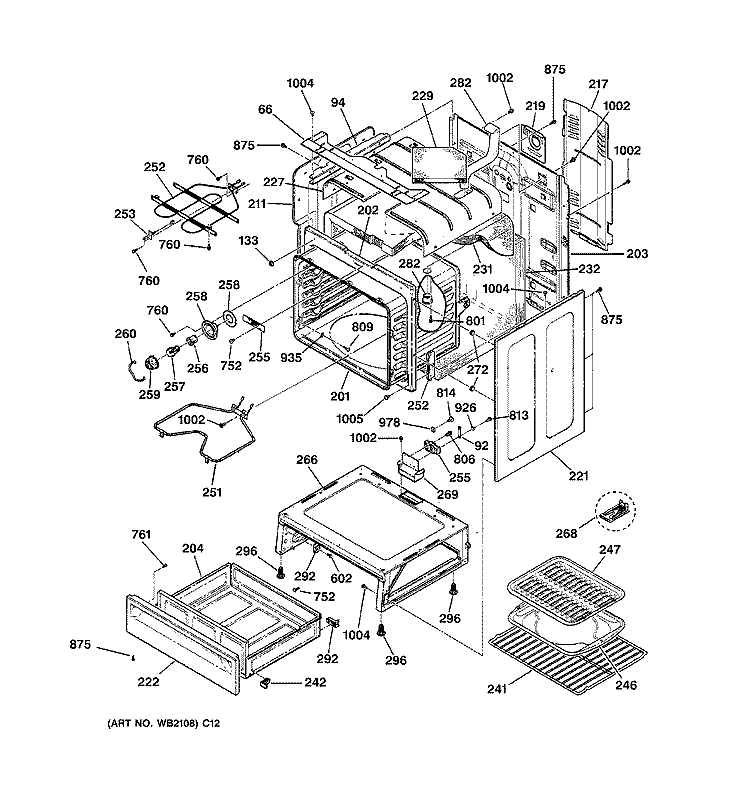 BODY & DRAWER PARTS Diagram and Parts List for JBP78AB2AA  General Electric Range