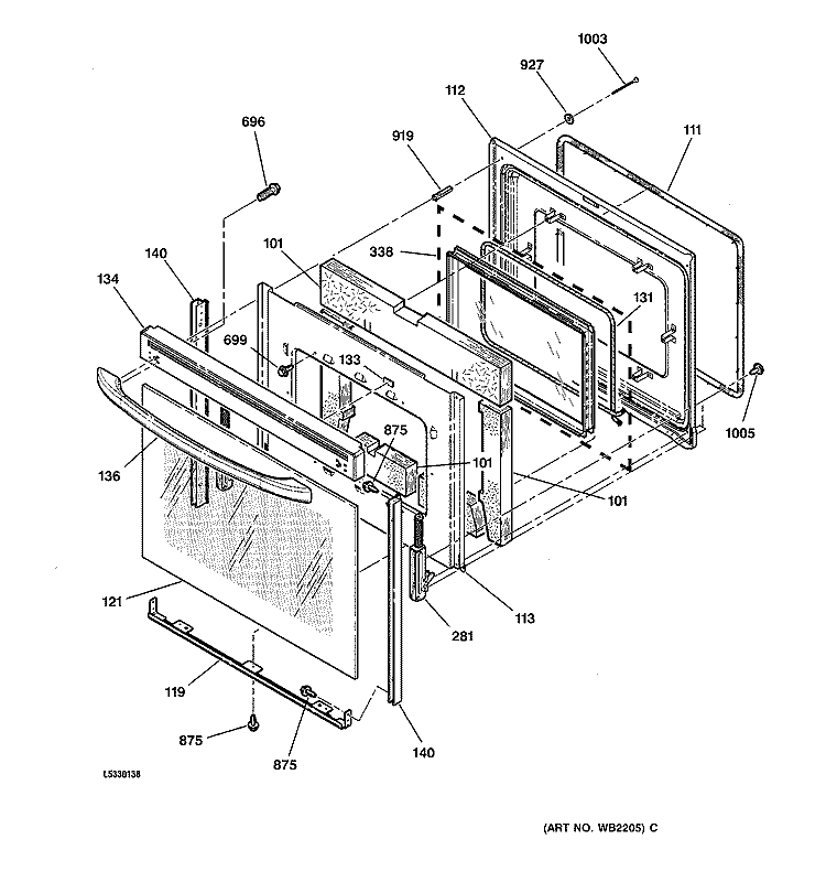 DOOR Diagram and Parts List for JBP78AB2AA  General Electric Range