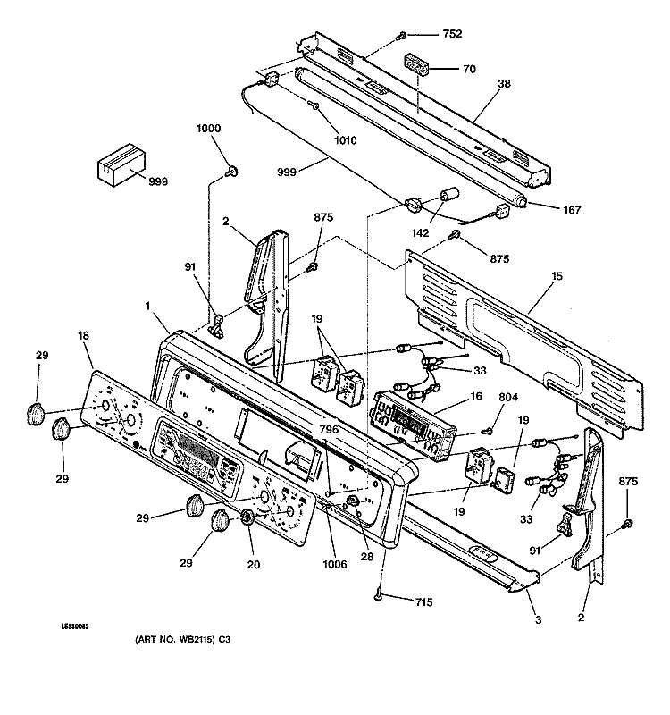 CONTROL PANEL Diagram and Parts List for JBP79BB2BB  General Electric Range