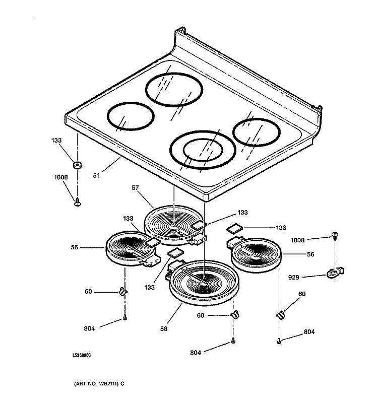 COOKTOP Diagram and Parts List for JBP79BB2BB  General Electric Range