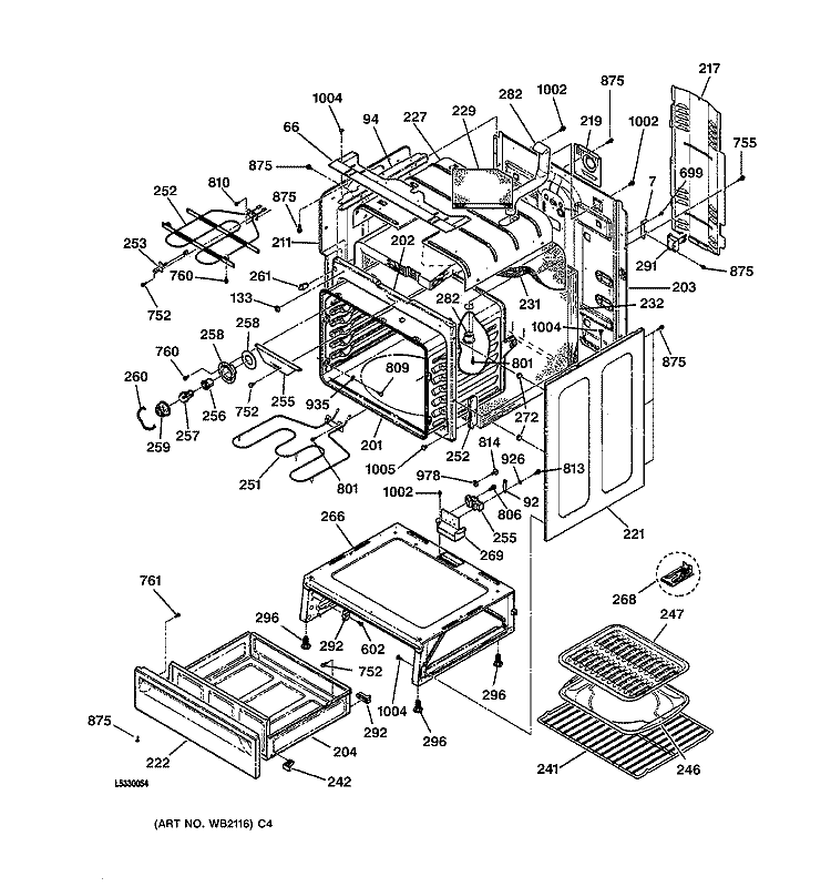 BODY & DRAWER PARTS Diagram and Parts List for JBP79BB2BB  General Electric Range