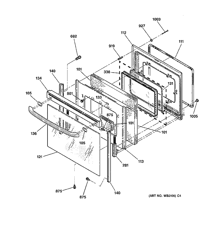 DOOR Diagram and Parts List for JBP79BB2BB  General Electric Range
