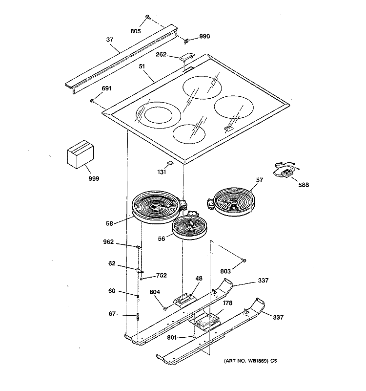 COOKTOP Diagram and Parts List for JSP40WW4WW  General Electric Range