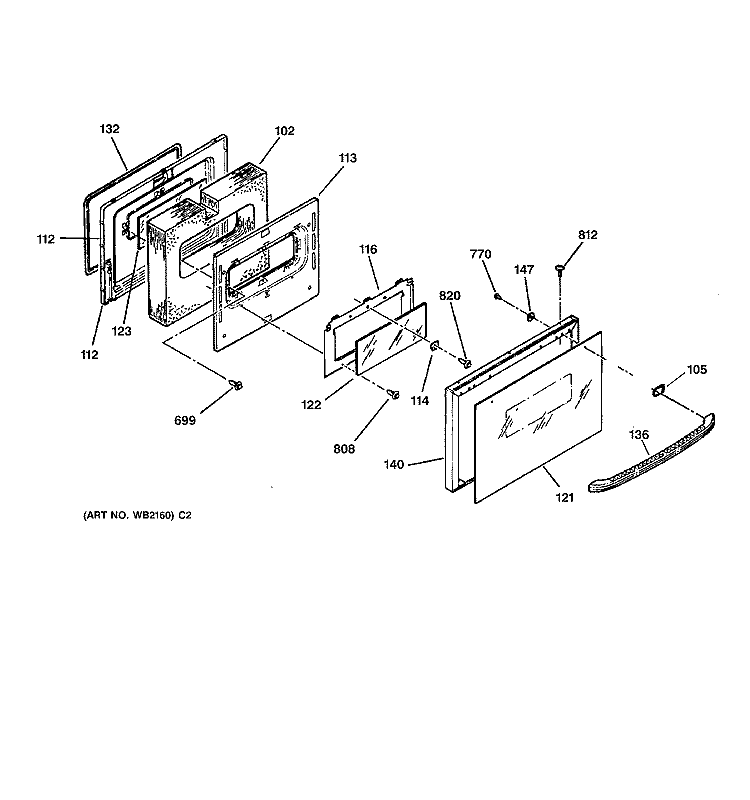 DOOR Diagram and Parts List for JSP40WW4WW  General Electric Range