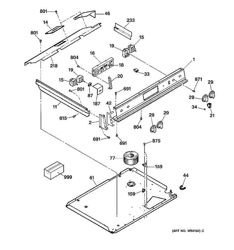 CONTROL PANEL Diagram and Parts List for JS960BB1BB  General Electric Range