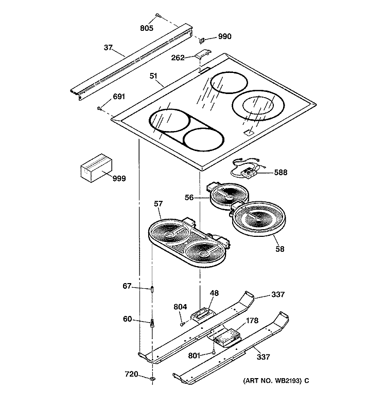 COOKTOP Diagram and Parts List for JS960BB1BB  General Electric Range