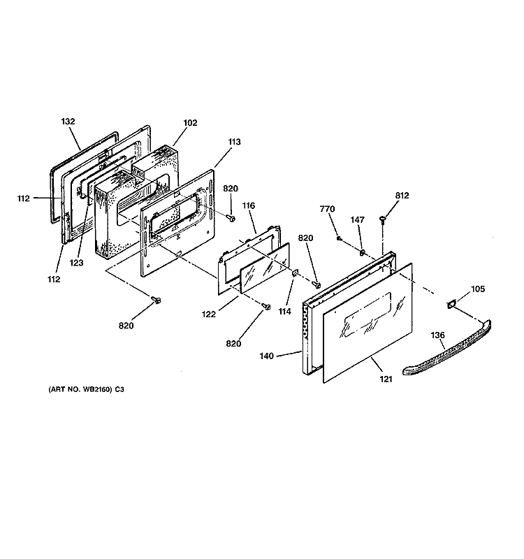 DOOR Diagram and Parts List for JS960BB1BB  General Electric Range