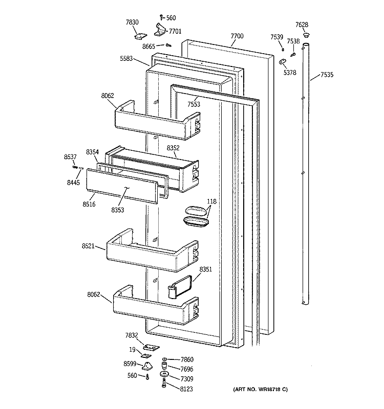 FRESH FOOD DOOR Diagram and Parts List for ZISS36DCASS  General Electric Refrigerator