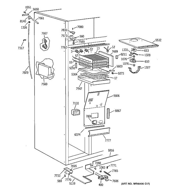 FREEZER SECTION Diagram and Parts List for ZISS36DCASS  General Electric Refrigerator