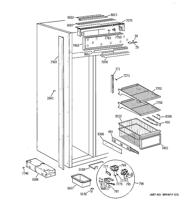 FREEZER SECTION Diagram and Parts List for ZISS36DCASS  General Electric Refrigerator