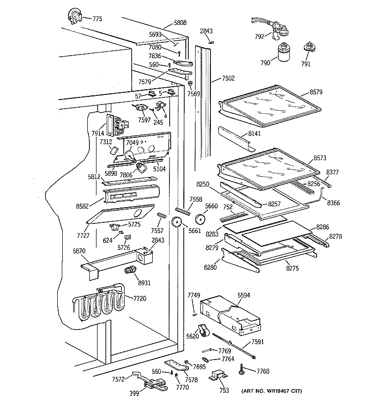 FRESH FOOD SECTION Diagram and Parts List for ZISS36DCASS  General Electric Refrigerator