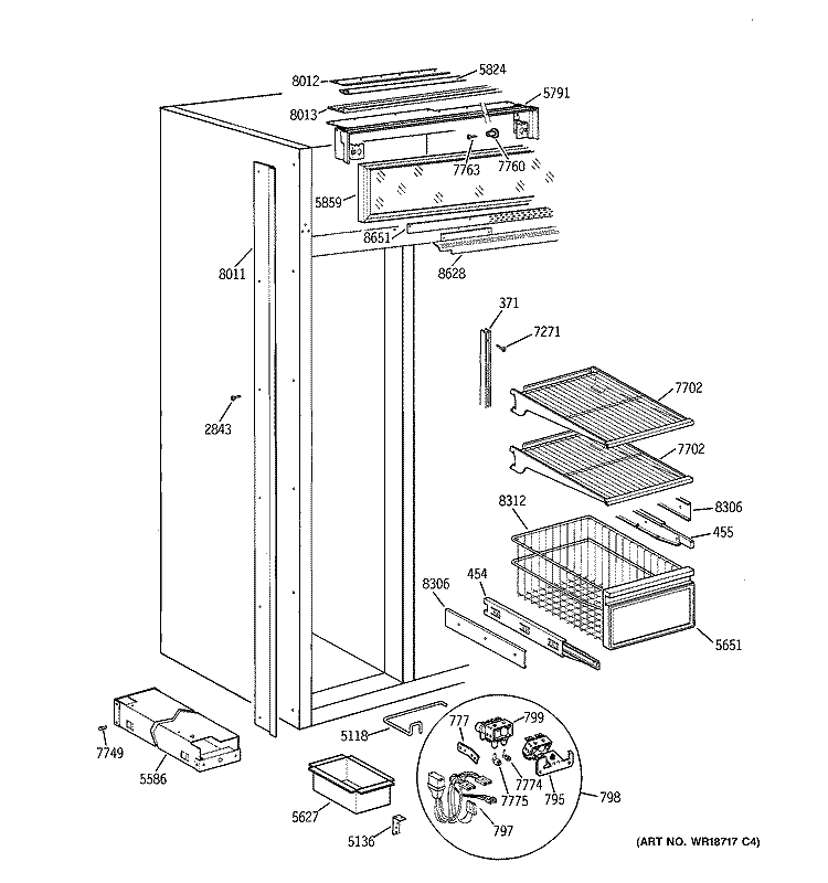 FREEZER SECTION Diagram and Parts List for ZISW36DCA  General Electric Refrigerator