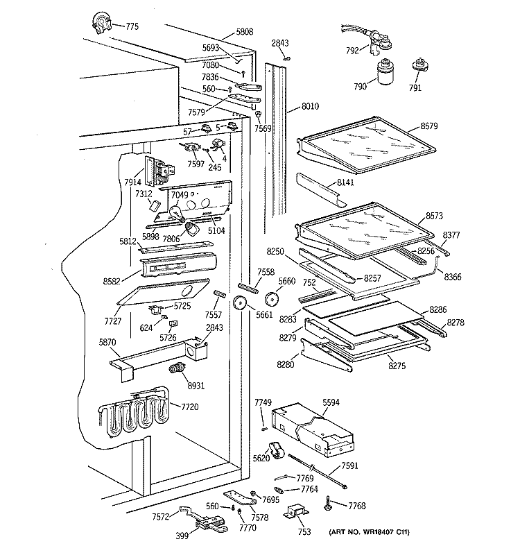 FRESH FOOD SECTION Diagram and Parts List for ZISW36DCA  General Electric Refrigerator