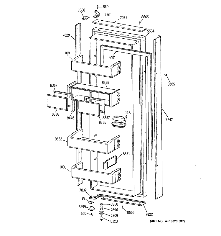 FRESH FOOD DOOR Diagram and Parts List for ZISB42DCA  General Electric Refrigerator