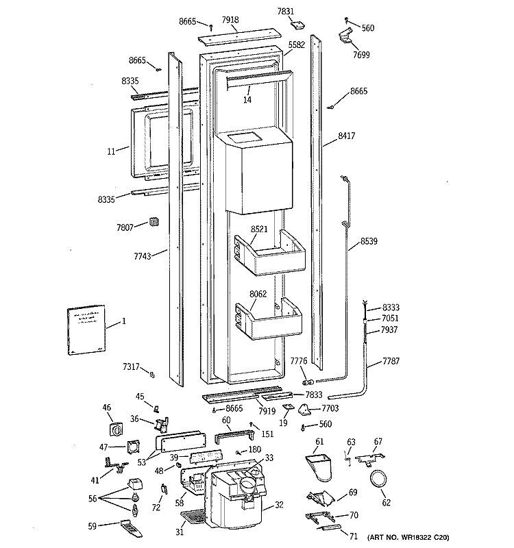 FREEZER DOOR Diagram and Parts List for ZISW48DCA  General Electric Refrigerator