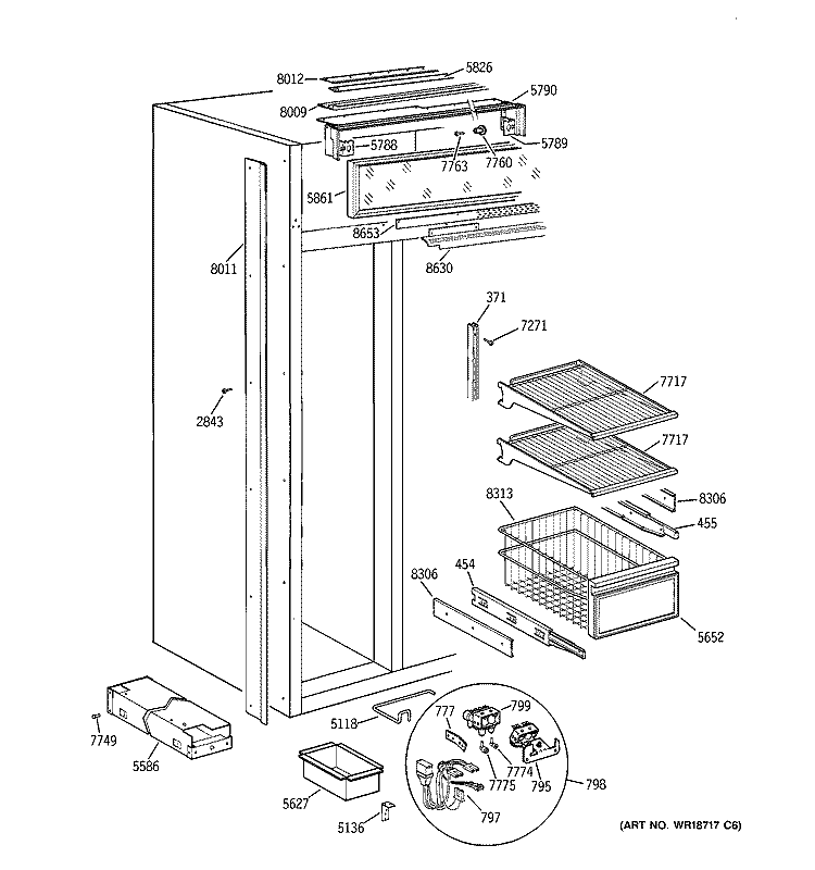 FREEZER SECTION Diagram and Parts List for ZISW48DCA  General Electric Refrigerator