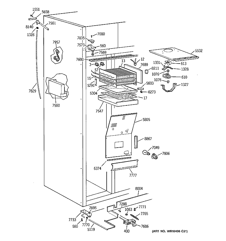 FREEZER SECTION Diagram and Parts List for ZISS42NCASS  General Electric Refrigerator