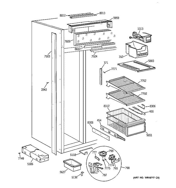 FREEZER SECTION Diagram and Parts List for ZISS42NCASS  General Electric Refrigerator