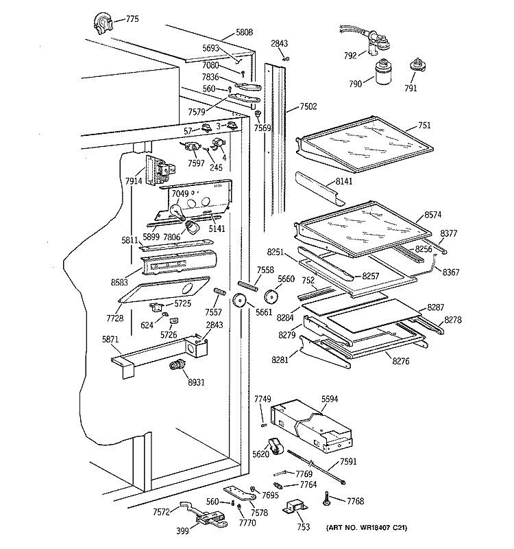 FRESH FOOD SECTION Diagram and Parts List for ZISS42NCASS  General Electric Refrigerator