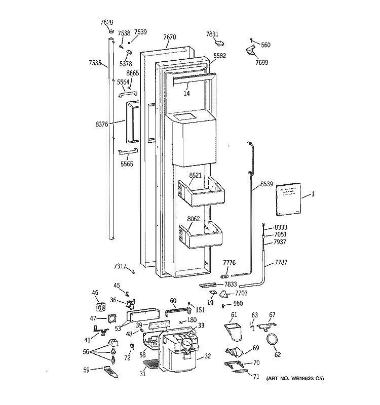 FREEZER DOOR Diagram and Parts List for ZISS48DCASS  General Electric Refrigerator