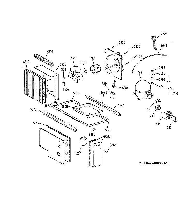 UNIT PARTS Diagram and Parts List for ZISS48DCASS  General Electric Refrigerator