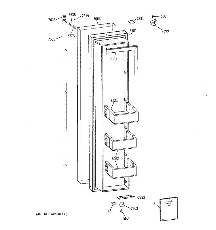 FREEZER DOOR Diagram and Parts List for ZISS48NCASS  General Electric Refrigerator