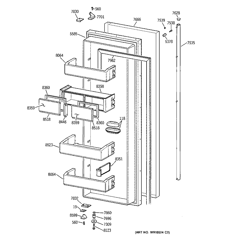 FRESH FOOD DOOR Diagram and Parts List for ZISS48NCASS  General Electric Refrigerator