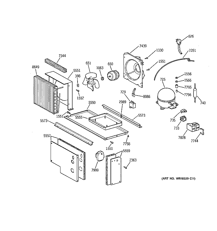 UNIT PARTS Diagram and Parts List for ZISS48NCASS  General Electric Refrigerator
