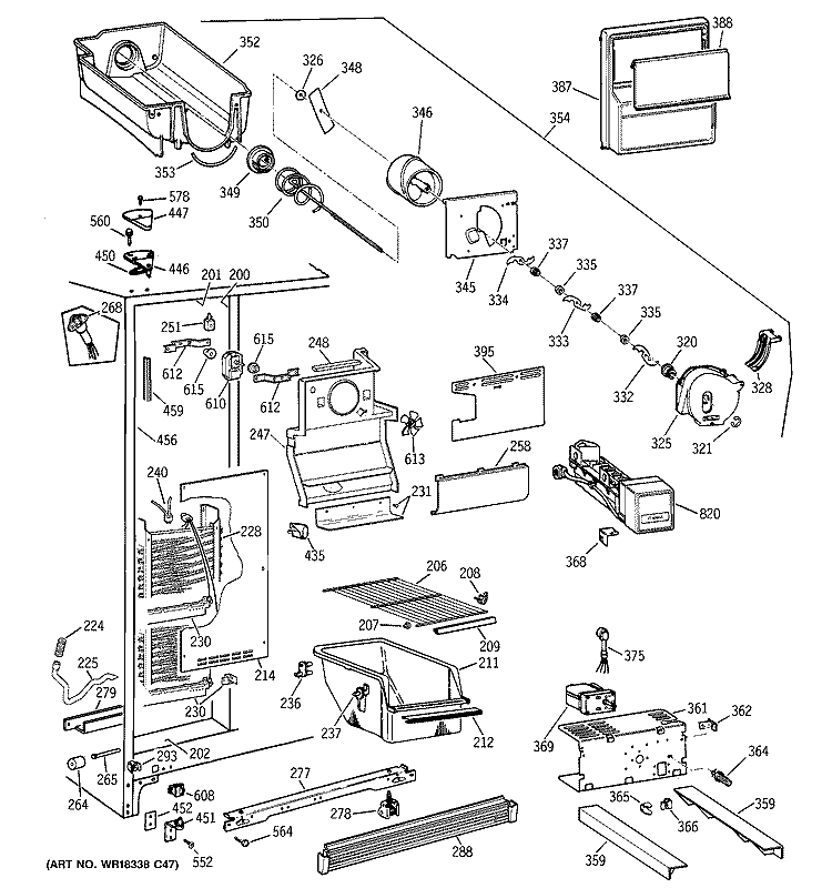 FREEZER SECTION Diagram and Parts List for TFT22JWDAAA  General Electric Refrigerator