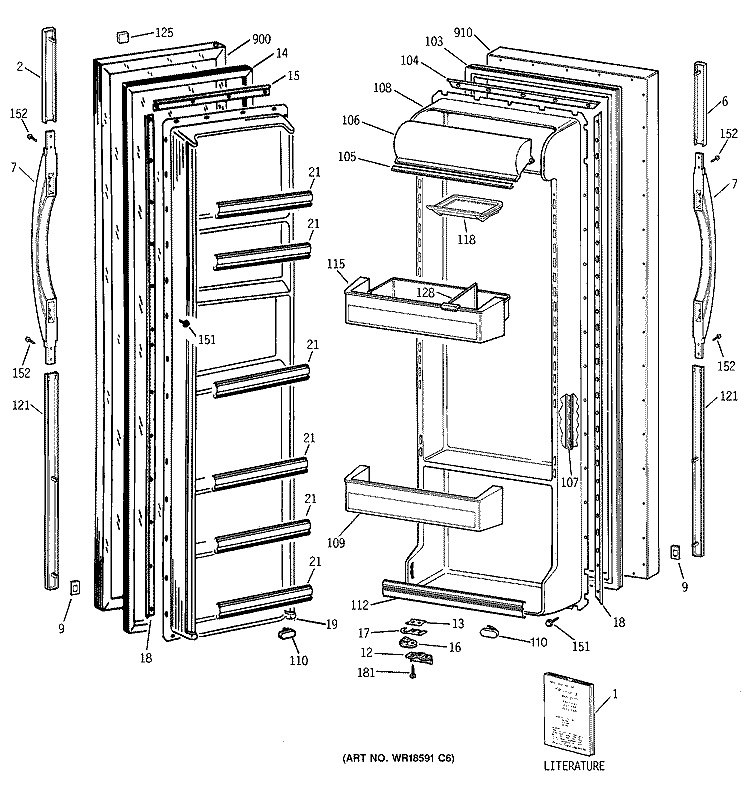 DOORS Diagram and Parts List for TFT22JADAAA  General Electric Refrigerator