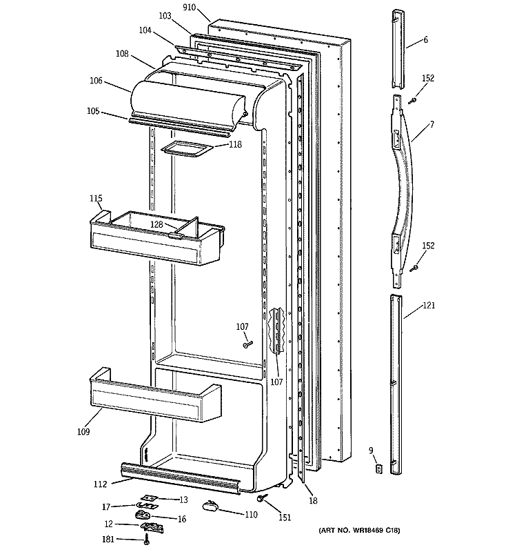 FRESH FOOD DOOR Diagram and Parts List for TFX22QPDABB  General Electric Refrigerator