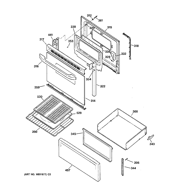 DOOR & DRAWER PARTS Diagram and Parts List for JBS27AC1AA  General Electric Range
